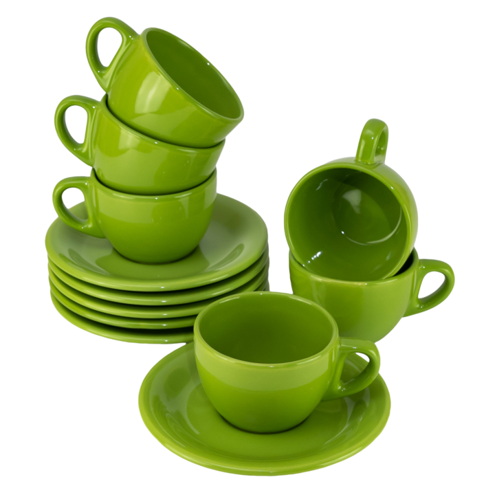 Set 6 cesti cu farfurie, Cesiro, 170 ml, Verde Lucios