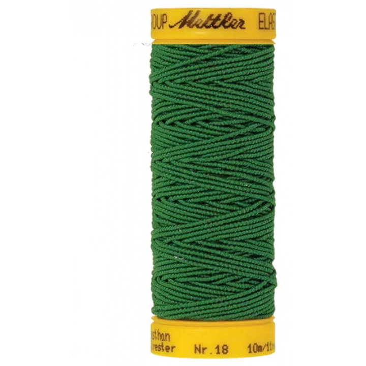 Elastic de cusut, 62% elastan, 38% poliester, 10 m pentru cusatura smoking, shirring Mettler verde 247
