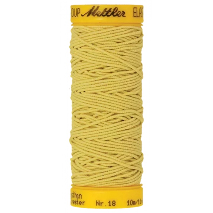 Elastic de cusut, 62% elastan, 38% poliester, 10 m pentru cusatura smoking, shirring Mettler galben 116