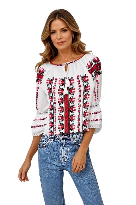 Bluza tip ie dama R 128, Alb/Negru mat