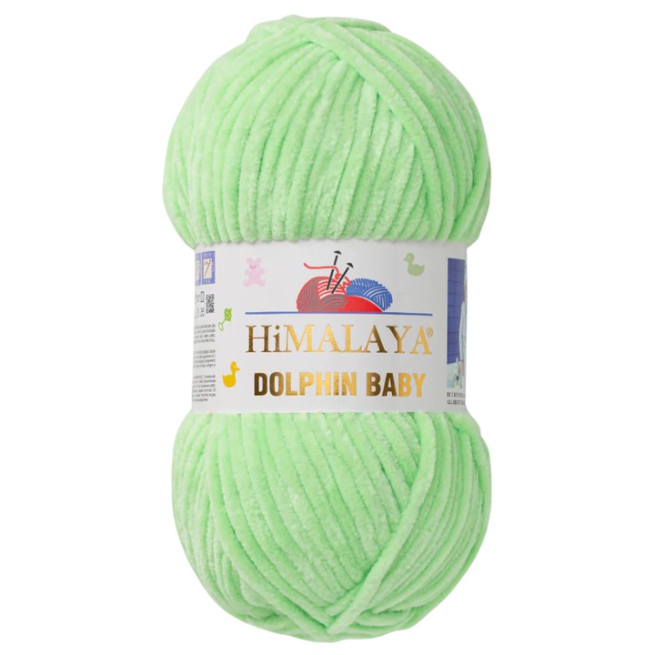 Fir de tricotat si crosetat Dolphin Baby Himalaya, verde menta 80350, poliester pufos, gros, 120m/100g, ideal pentru paturici, jucarii si haine pentru copii
