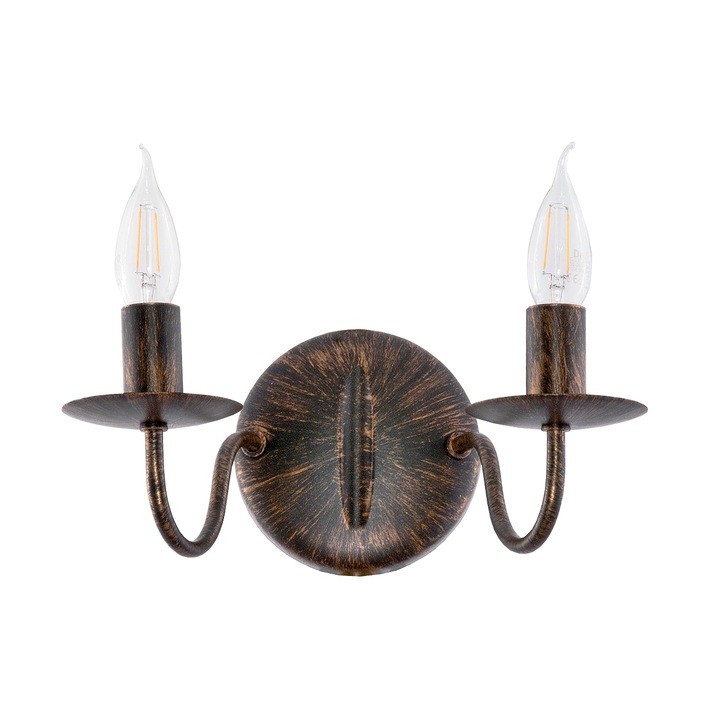 Lampa perete sfesnic Elen Negro, Edylit, Metal vopsit, 18 x 29 cm, Negru/Auriu patinat