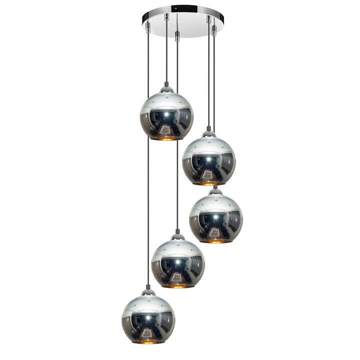 Lampa suspendata Lucjusz, Edylit, Metal/Sticla, 95 x 39 cm, Argintiu