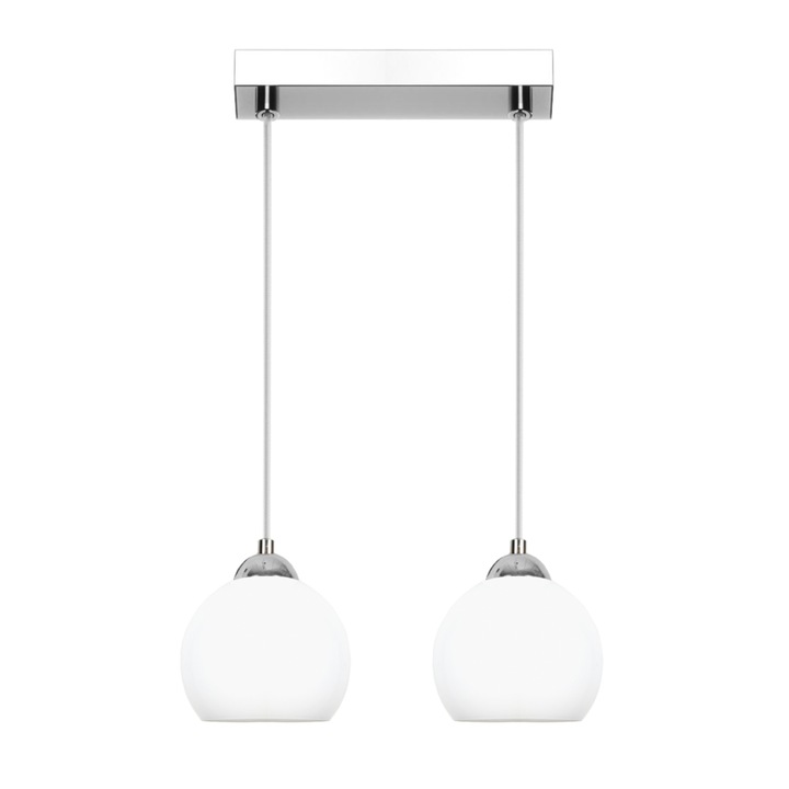 Plafoniera suspendata, Edylit, Metal, 2 x E27, Alb/Argintiu