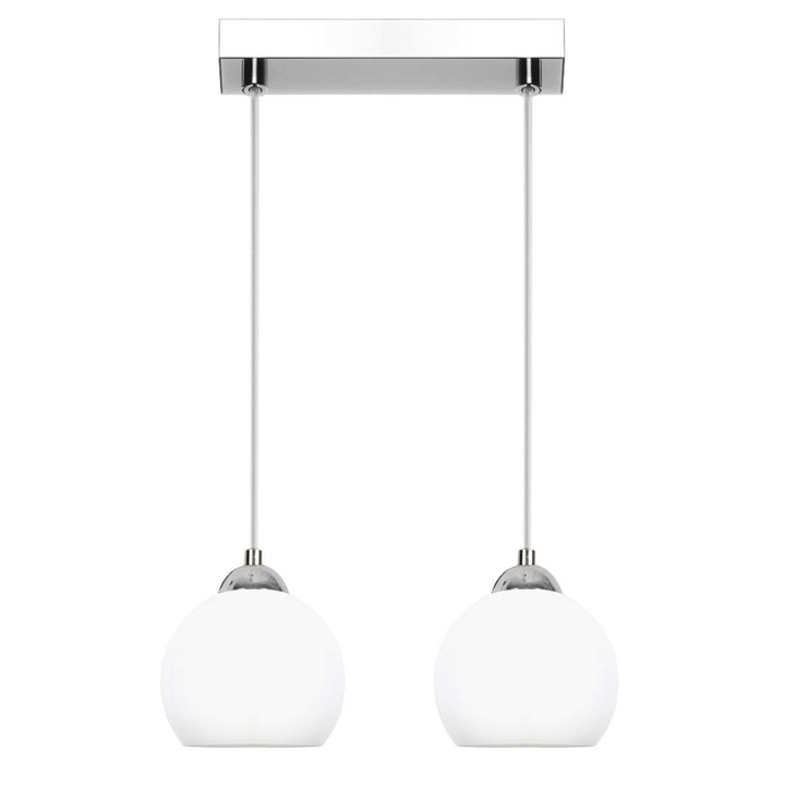 Függesztett mennyezeti lámpa, Edylit, Fém, 2 x E27, Fehér/Ezüst
