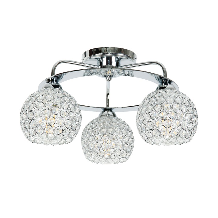 Plafoniera cu abajur din crital, Paula 14-102, Edylit, Metal, Crom