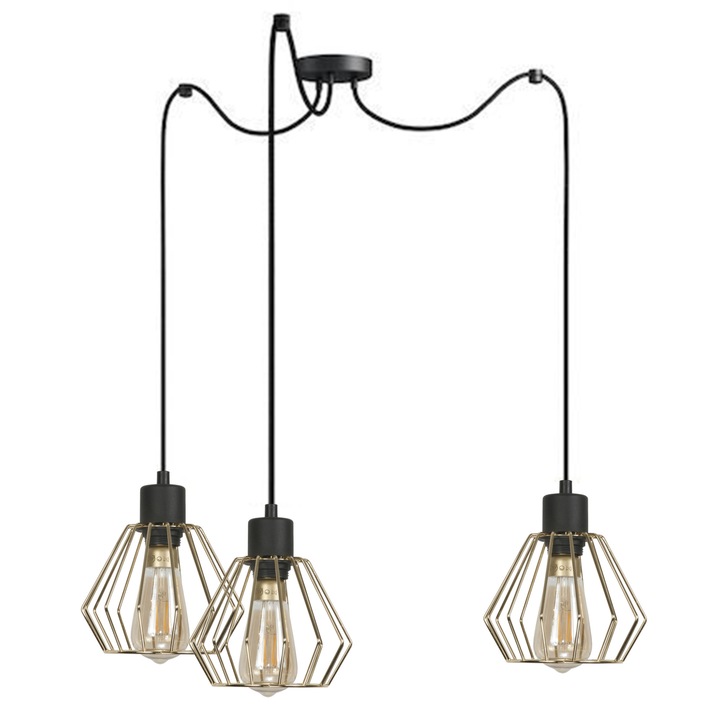 Plafoniera suspendata, Edylit, Metal, 100 x 200 cm, Negru/Auriu