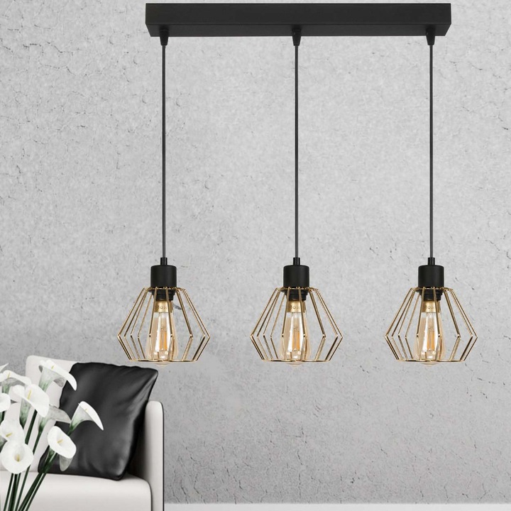 Lampa suspendata Giro, Edylit, Metal, 65 x 56 cm, Negru/Auriu