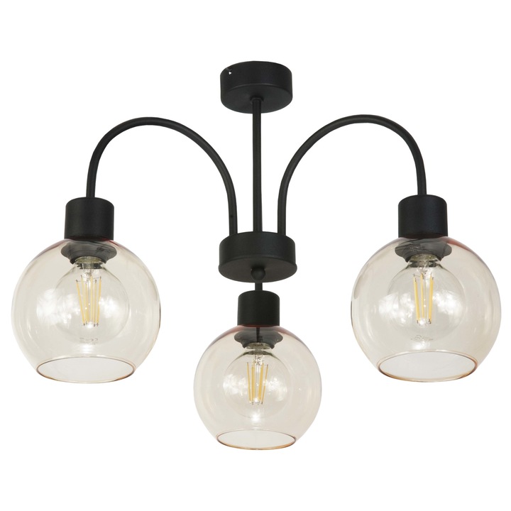 Zefir mennyezeti lámpa, Edylit, átlátszó ernyővel, fém/üveg, 39 x 48 cm, fekete/átlátszó