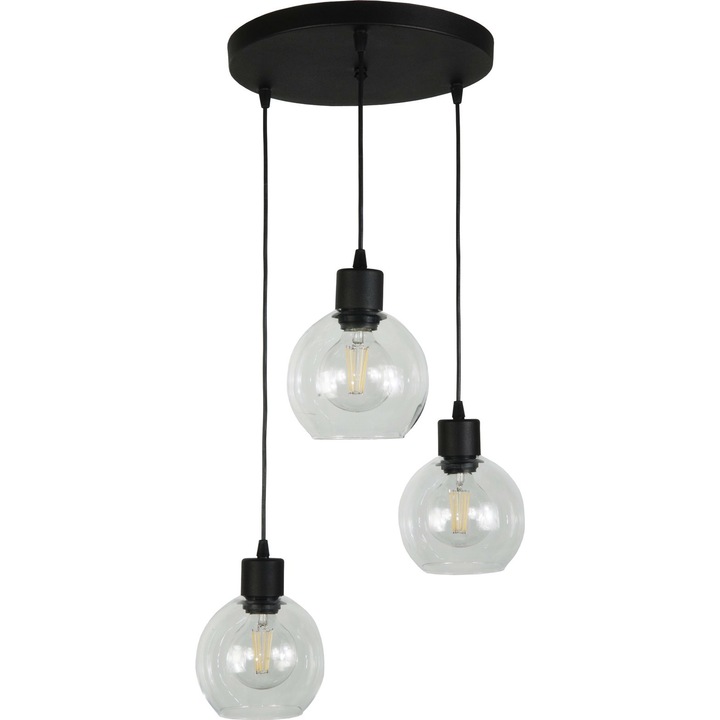 Viga függesztett mennyezeti lámpa, Edylit, Lámpaernyővel, Fém/Üveg, Fekete
