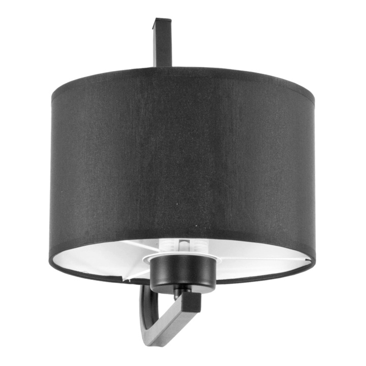 Fali lámpa, Edylit, Lámpaernyővel, Festett fém, 31 x 19 cm, Fekete