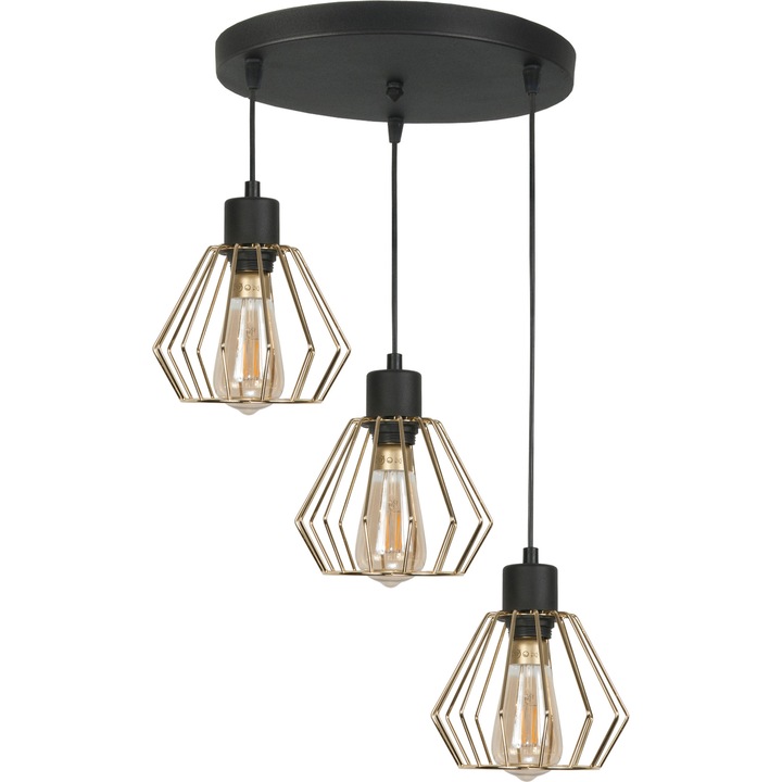 Plafoniera tavan, Edylit, Metal/Sticla, 60x37 cm, Negru