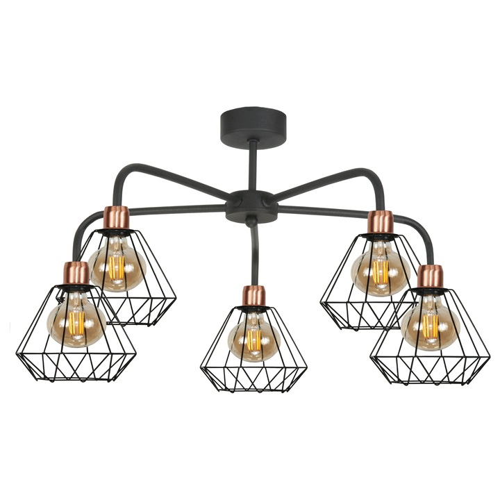 Plafoniera Donald, Edylit, Metal, 36 x 60 cm, Negru/Aramiu