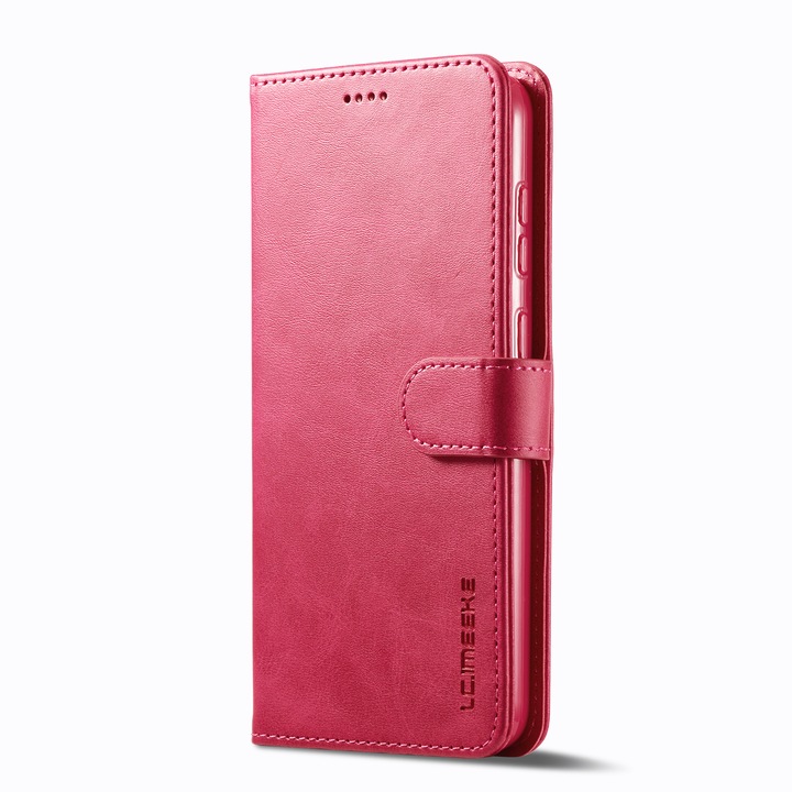 Капак за Samsung Galaxy S24, CaseMe, кожа, тип портфейл, магнитно закопчаване, стойка, мека опора в цвета на капака, розов