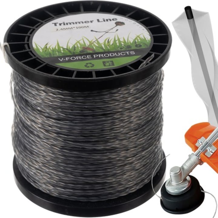 ISO TRADE Erősített Professzionális Fűkasza Damil, Négyszögletű, 2,4 mm x 100 m, Fekete-Átlátszó