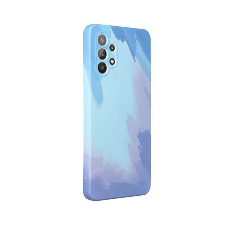 Husa compatibila cu Samsung Galaxy A53 5G, G-Tech Splash Ink, Plastic elastic, Durabila, Interior microfibra, Protectie camera, Albastru Pastelat