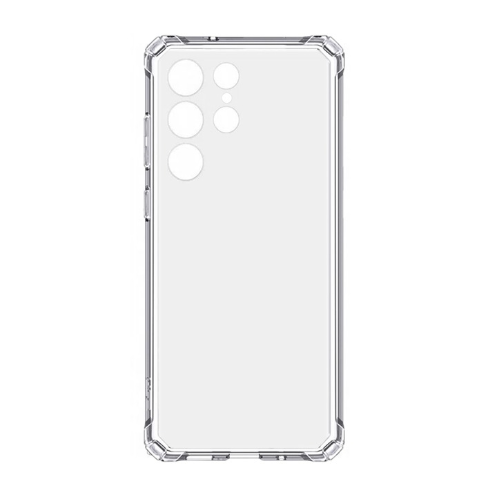Протектор Quad-Edge, съвместим със Samsung Galaxy S22 Ultra, квадратни противоударни ъгли, защита на камерата, силикон, прозрачен