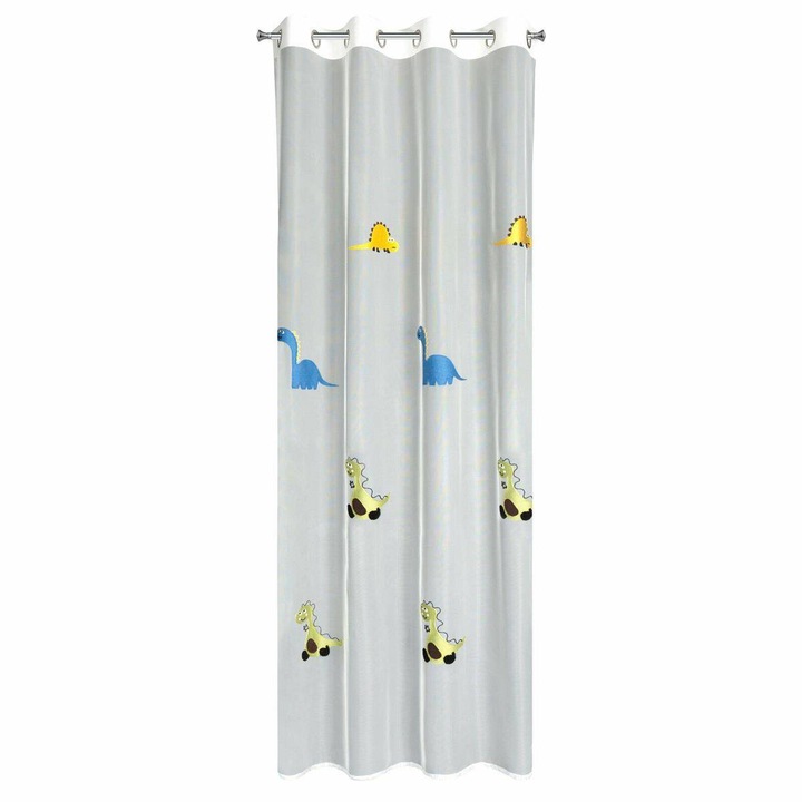 Perdea, Eurofirany, Dino, Gata Facuta, Motiv Dinozaur, Brodat, 140X250 Cm, Alb