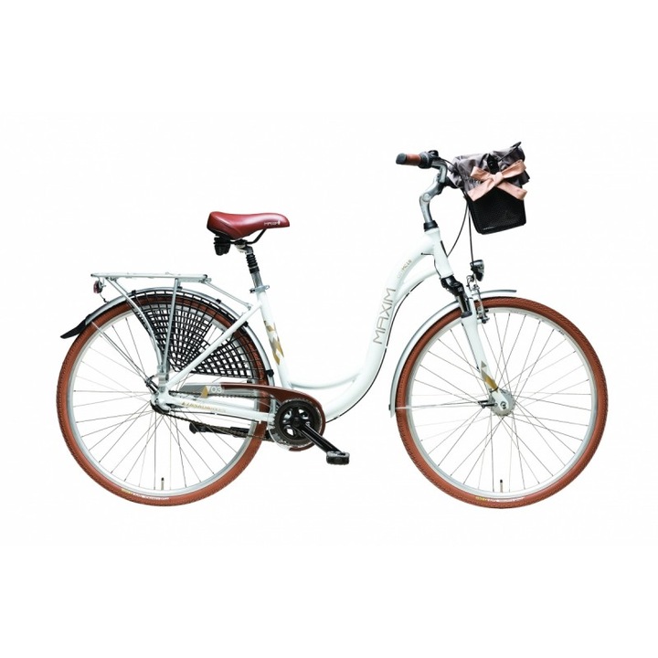 Bicicleta de oras, MAXIM, Aluminiu, Alb/Rosu