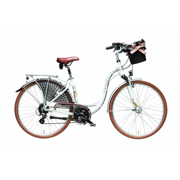 Bicicleta de oras, MAXIM, Aluminiu, Alb/Rosu