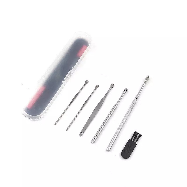 Set 6 piese pentru curatarea, ingrijirea si igiena urechilor, Yash, din inox, sterilizabile