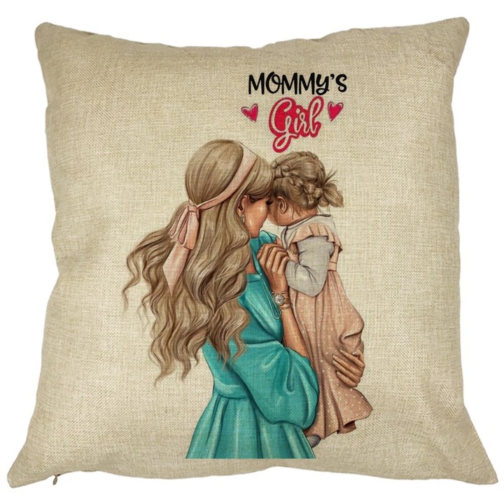 Perna Decorativa Patrata Mommy's Girl, 40x40 cm, Husa Detasabila, Burduf