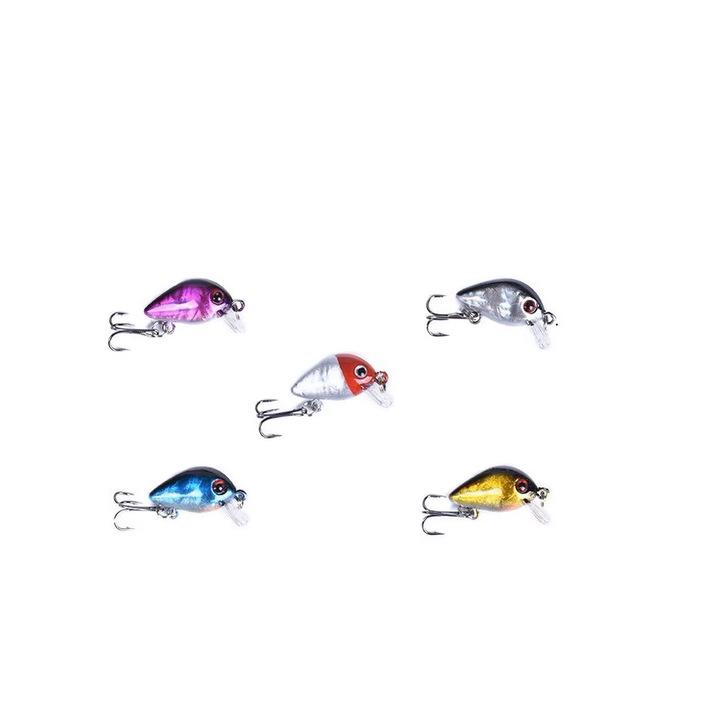 Комплект 5 броя mini FISHINGBOX примамки, 3 см, 1,8 г, риболовни примамки за спининг чист костур пъстърва щука, транспортна кутия