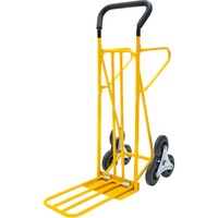 Carucior cu coarne profesional REMCO TRHI050, pentru scari, 250 kg, seturi 3 roti pe ambele parti, liza transport marfa din otel, transpalet metalic, galben