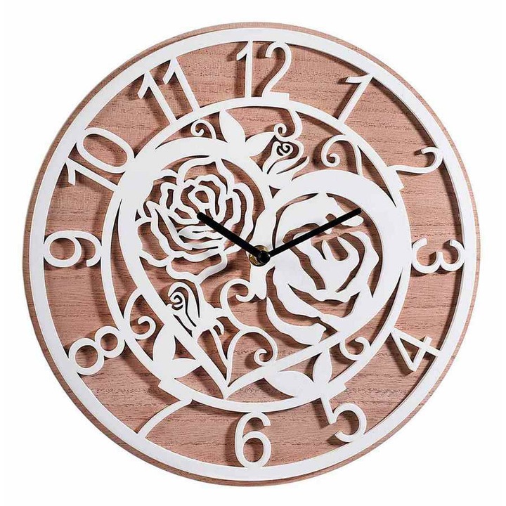 Ceas perete lemn natur alb 30 cm
