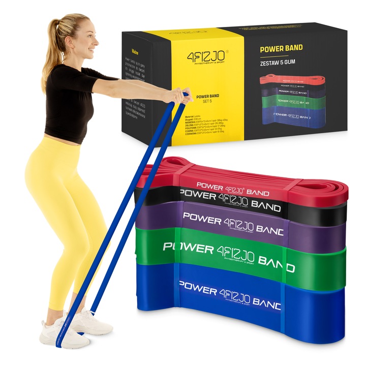 Комплект от 5 ластика, 4Fizjo, латекс, 208 см, многоцветни