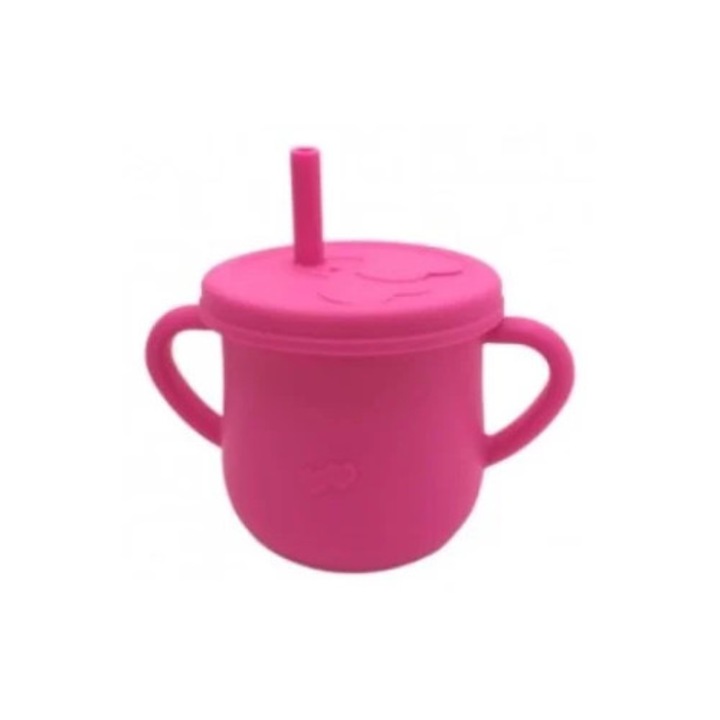 Szilikon csésze tetővel és szívószállal, babáknak, Empria, 150 ml, Pink
