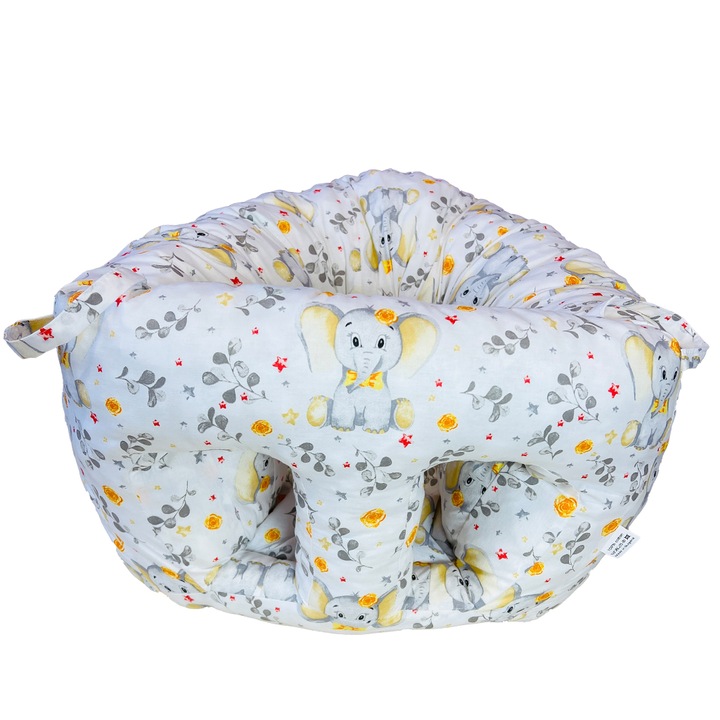 Fotoliu sezut Bebe cu Elefanti Galben, XL, Material textil, Multicolor