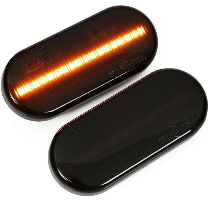PL1812CB2-D | LED-Seitenblilinker | Rauchglas | aparator frontal | Dynamische, Sequentielle | Compatibil cu VW Bora, Golf 3 4, Passat, Lupo, Polo, Sharan, Vento, T5 | 2 bucati, PL1812CB2-D