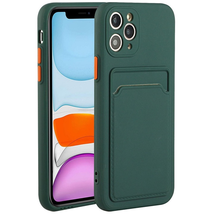 Samsung Galaxy A02 SM-A022F, husa din silicon, cu suport pentru card, slot pentru card Wooze, verde inchis (103990)