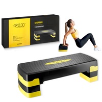 Stepper aerobic cu 3 trepte, 4FIZJO, diversifica antrenamentul, intareste picioarele si alte parti ale corpului, ajusteaza inaltimea in functie de nevoi, suporta pana la 120kg, 69x28cm, negru/galben