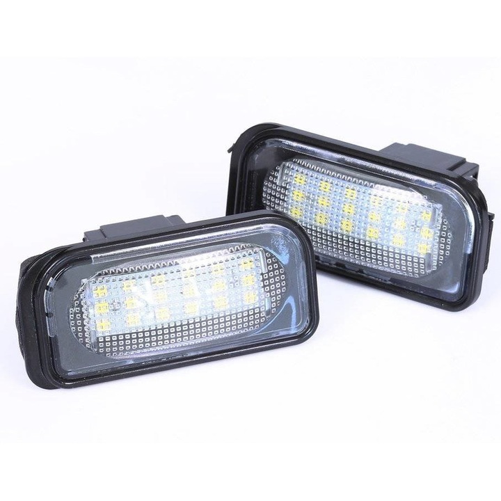 Set 2xbecuri placuta inmatriculare, Interlook, LED, Mercedes, Alb