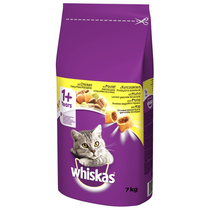 Hrana pentru pisici, Whiskas, Aroma de pui, 7 kg