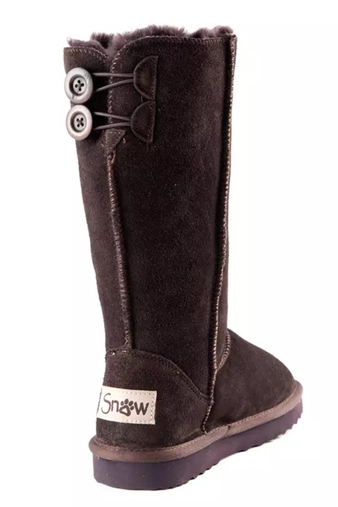 Ghete de damă Snow Paw, impermeabile, cu nasturi, piele de oaie, piele intoarsa naturala, logo, Maro inchis