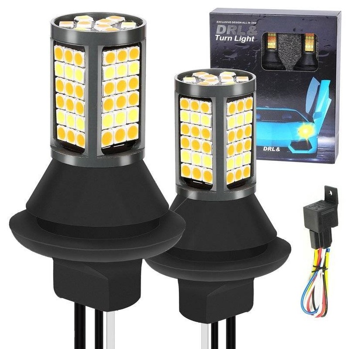 Комплект дневни светлини с DRL сигнализация, Interlook, PY21W, 12 V, черни
