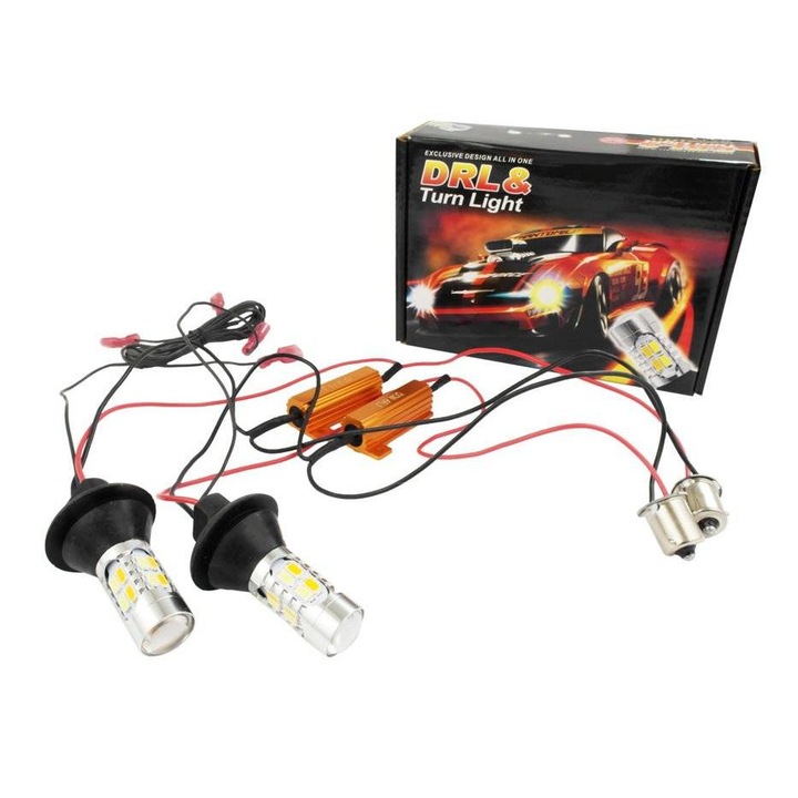 Комплект дневни светлини с DRL сигнализация, Interlook, PY21W, 12 V, черни