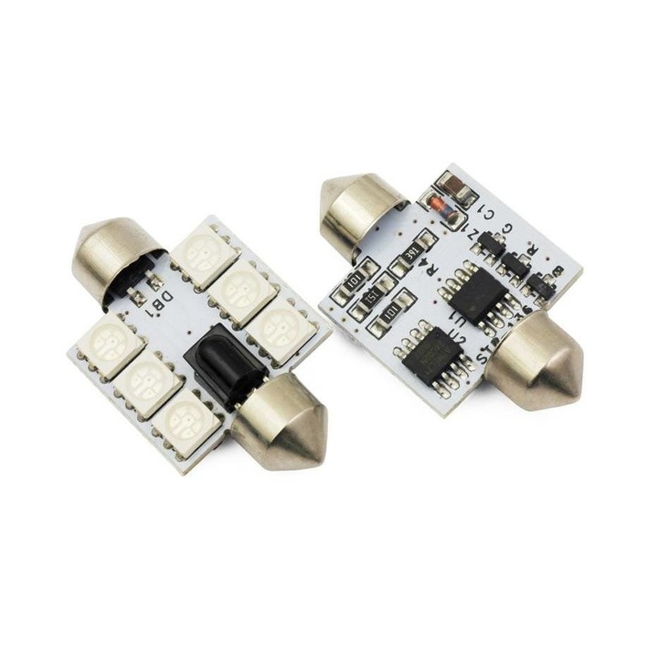 Set 2xbecuri auto, Interlook, Telecomanda, LED, C5W, 36mm, Multicolor