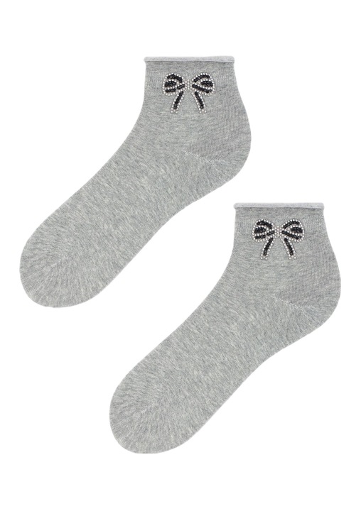 Чорапи с лъскава панделка, Мерилин, Памук, Сиво, Универсален размер