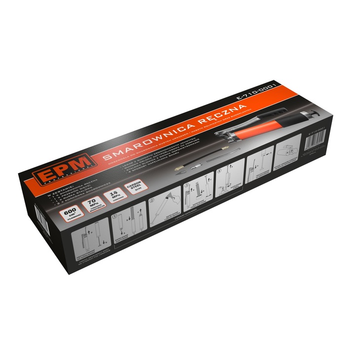 Пистолет за вазелинова грес, EPM, стомана, 2 L, черен/оранжев