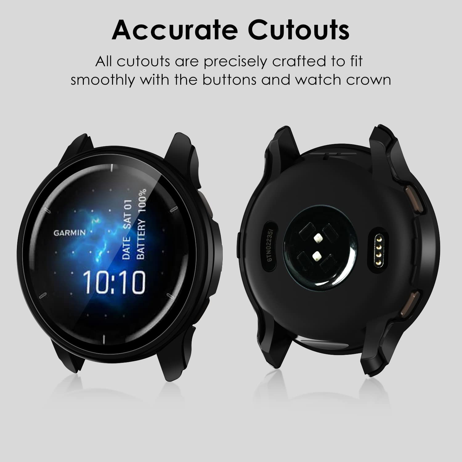 Set 3 huse protectie smartwatch, Policarbonat/Sticla securizata, Compatibil  cu Garmin Venu 2, Negru/Transparent 