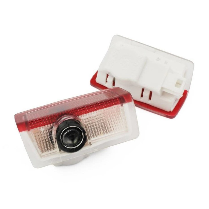 Set 2xbec proiectie logo auto, Interlook, Mercedes, 12V, Transparent/Rosu
