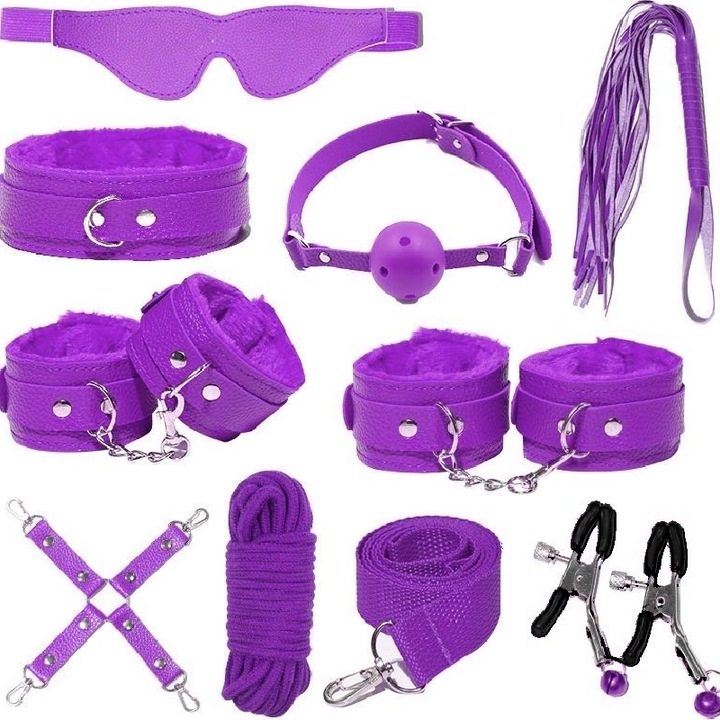 Комплект от 10 играчки за възрастни, BDSM VIVCO, Екологична кожа, Лилаво