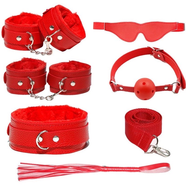 Set 7 Jucarii Erotice, VIVCO BDSM, Plus/Piele ecologica, Rosu