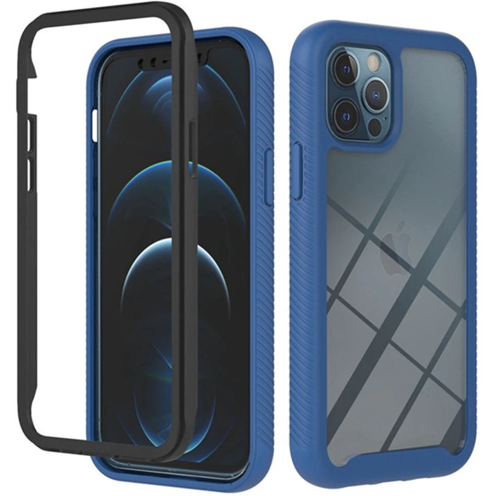 Huawei Honor Magic 4 Lite / X9 4G / X9 5G / X30, Szilikon hátlap és műanyag előlapi tok, elő- és hátlapi üveggel, közepsen ütésálló, Wooze Power Case, fekete/kék (123686)