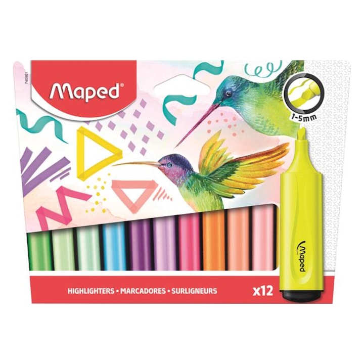 Комплект хайлайтъри Maped Fluo Peps Assorted, 12 цвята