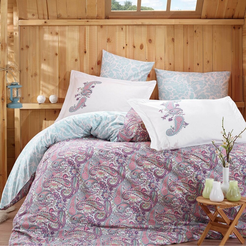 Lenjerie de pat bumbac Hobby GIULIA LILA, lenjerie pat dublu, 4 piese, 200x220 / 50x70, 100% bumbac